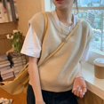 thumbnail image 1 of Pretty Comy The Campus Style Is Full Of Vitality, The Girl Wears A Short Knitted Vest, Black One Size, 1 of 5