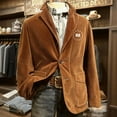thumbnail image 2 of CharmCyan Men's Corduroy Blazer with USA Letter Print and Star Pattern Single Breasted Casual Jacket for Everyday Wear Brown L, 2 of 2