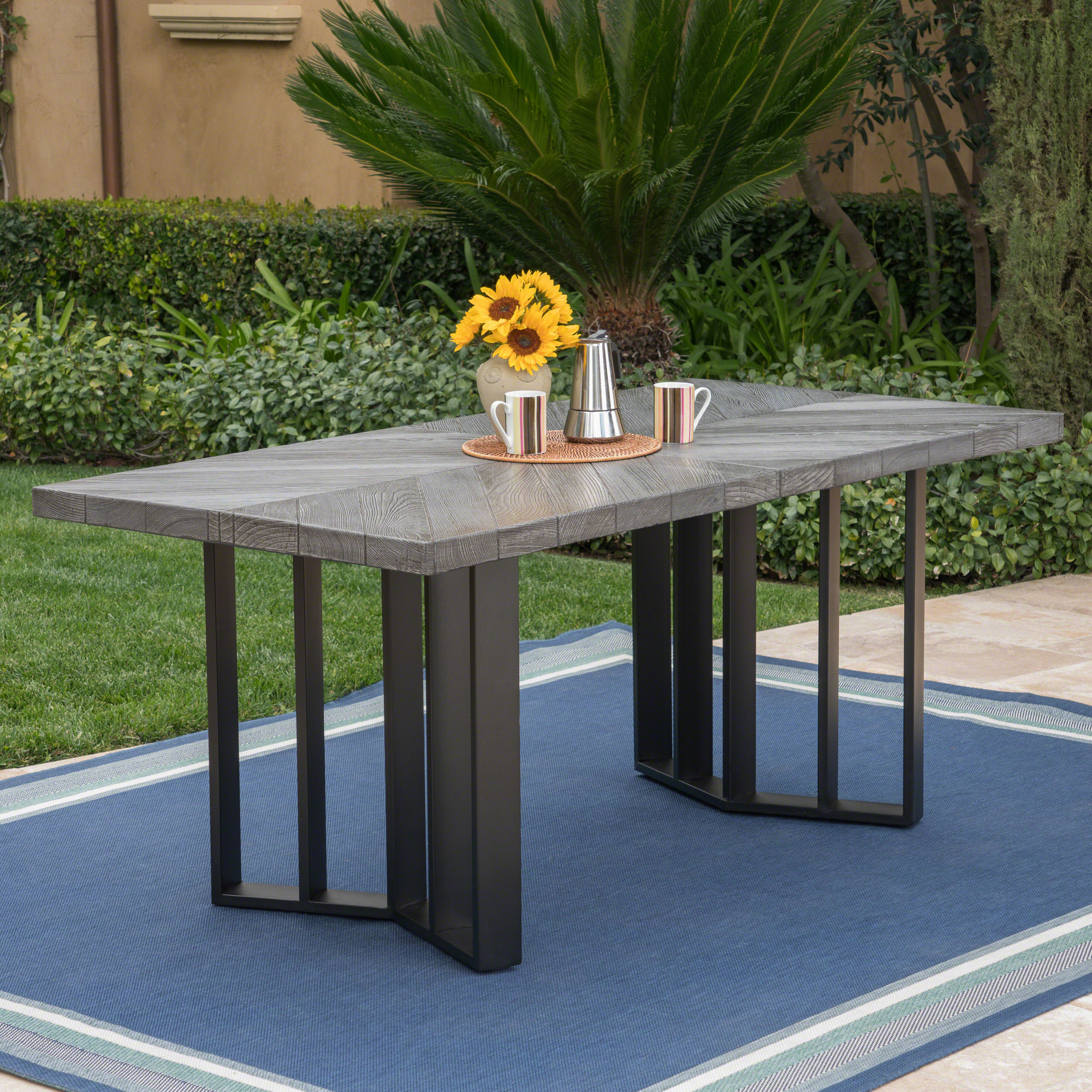 GDF Studio Camden Outdoor Lightweight Concrete Dining Table, Textured Gray Oak and Black - image 2 of 8