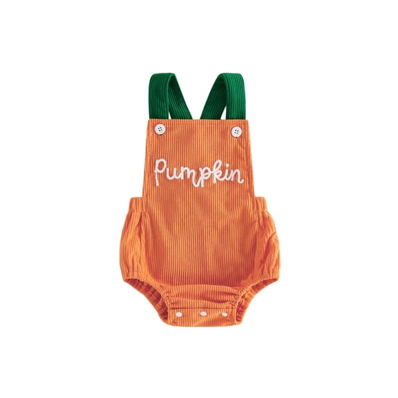 Newborn Baby Boy Girl Halloween Outfit Pumpkin Sleeveless Backless Bubble Romper Corduroy Jumpsuit 3M 6M 12M 18M Fall Winter Clothes