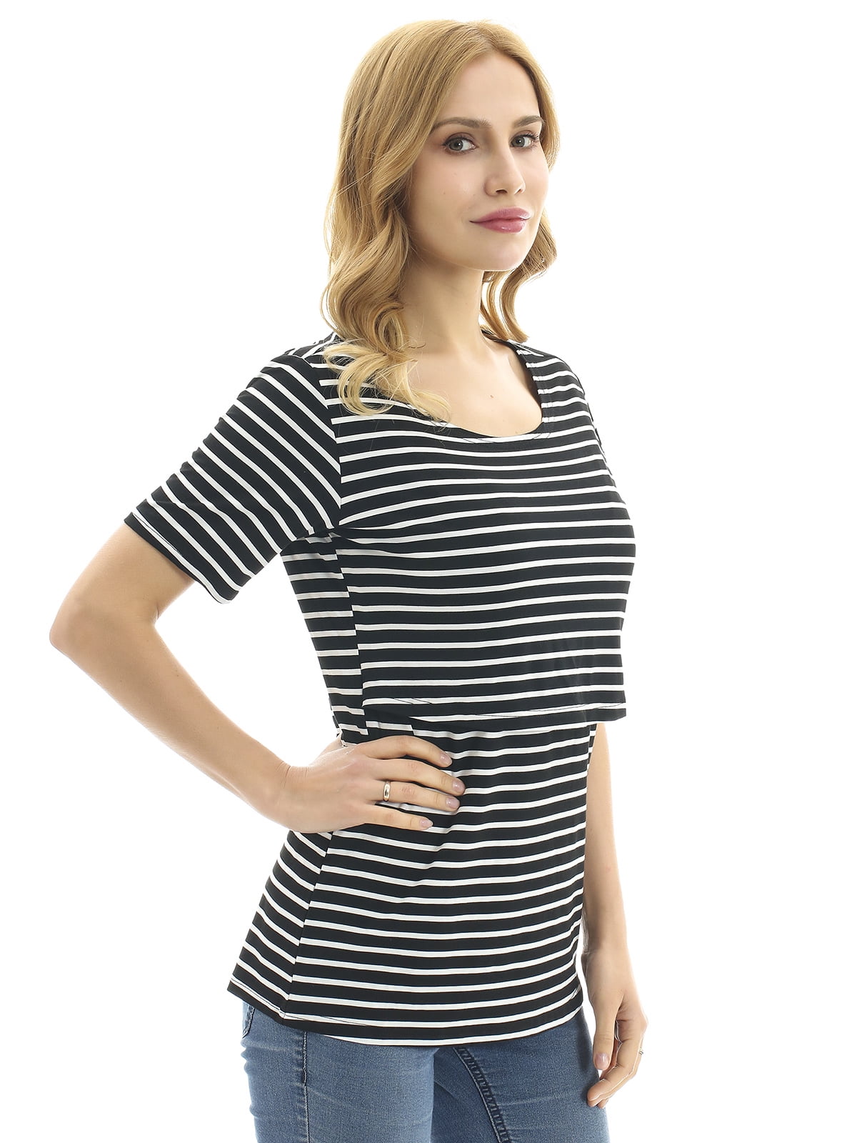 Bearsland Women's Maternity Short Sleeve Breastfeeding Nurding Tops T-Shirts 3-Pack