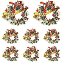 Fu997 Christmas Wreath Napkin Rings Set of 8, Rhinestone Holiday Christmas Napkin Ring Holders for Cloth Napkins, Xmas Napkin Rings for Thanksgiving Holiday Dinner Parties