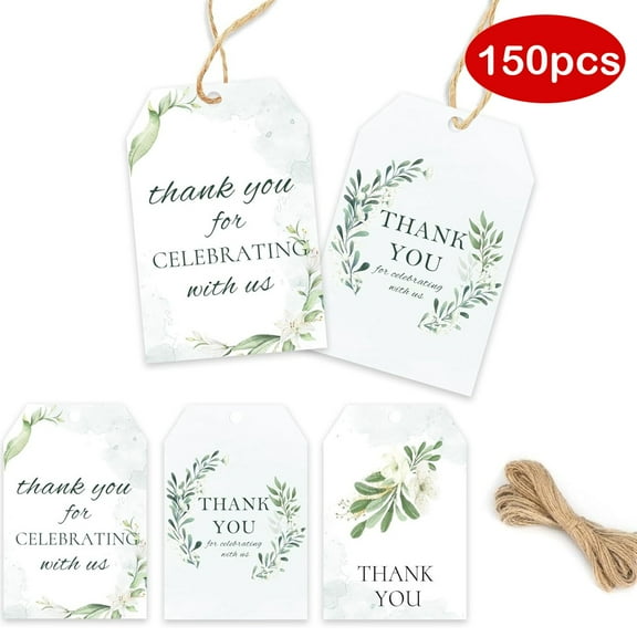150pcs Wedding Thank You Tags Bridal Shower Paper Tags with String 2 x 3 Inch Pre-Punched Hanging Tags Thank You Gift Tags