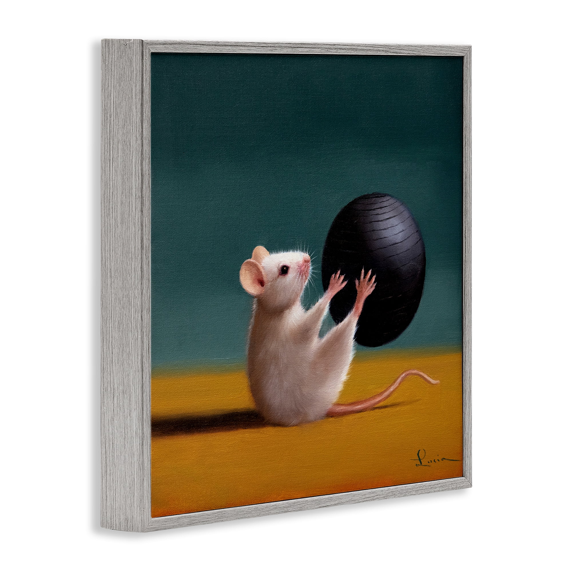 Stupell Industries Mouse with Exercise Ball Animals & Insects Painting Gray Framed Art Print Wall Art, 17 x 17
