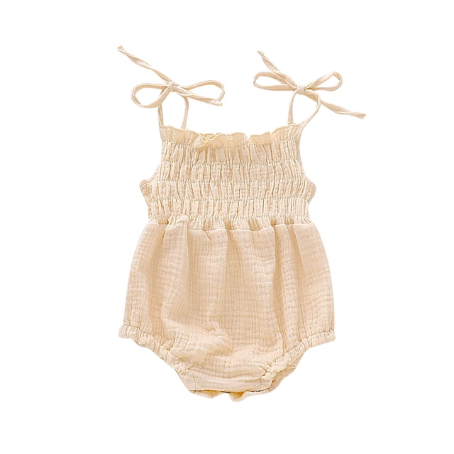 tarylea Vêtements pour Filles Tout-Petits Bretelles Spaghetti Ajustables Combishort Extensible à Volants Couleur Unie Bouton Combishort Décontracté Confortable Été Respirant pour 0-18 Mois