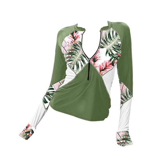Aayomet Bathing Suit For Women Ladies Beach Surfing Top Long Sleeve Zipper With Chest Pad Sport Contrasting Color,AG M
