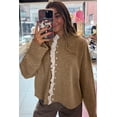 thumbnail image 5 of Women's Simply Taupe Frilled Lace Trim Cardigan – Casual Sweater for Daily Wear | XL, 5 of 5