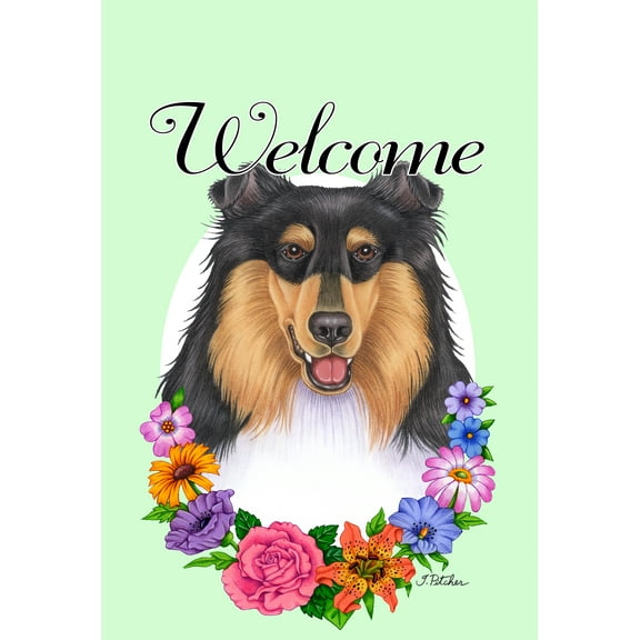 Collie Tri - Best of Breed Welcome Flowers Garden Flags