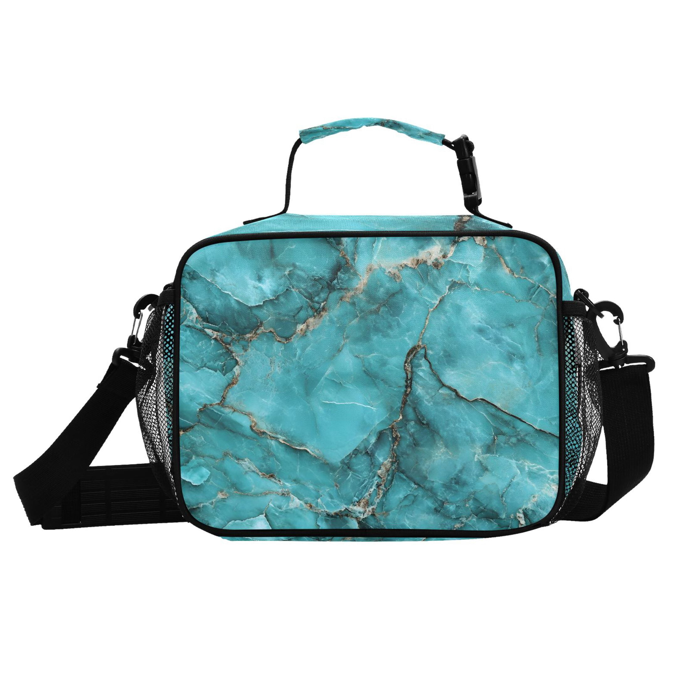 ALAZA Turquoise Marble Lunch Box Insulated Cooler Bag Reusable Tote Bags Shoulder Strap