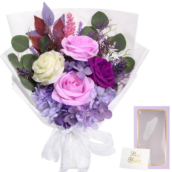 Scidweet Artificial Flowers Bouquets, Valentine's Preserved Flowers in Gift Box Birthday Perfect Gifts for Women Mom Wife Girlfriend, Purple