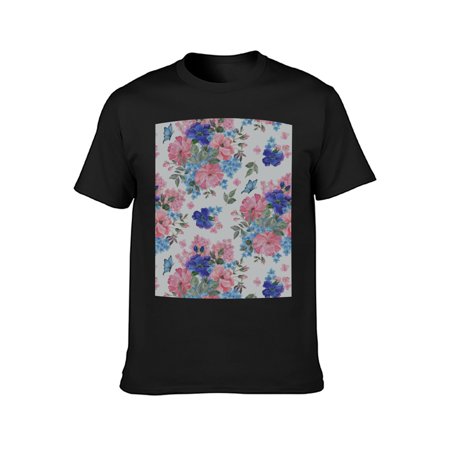 Bestwell Men’s Short Sleeve Graphic T-shirt Flowers and Butterflies Black Classic Fit Shirt for Boy Men Fashion Gift For Birthday Father's Day 3XL