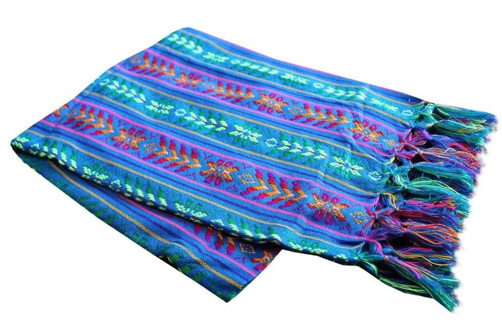 Del Mex Mexican Rebozo Table Runner, Soft Woven Fiesta Wedding Party Decor, 74" x 14" (Blue)