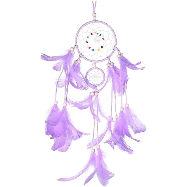 RV Atrapasueños de plumas, concha, atrapasueños, adornos novedosos, cuentas coloridas, decoración para el hogar y el coche, hecho a mano, color morado