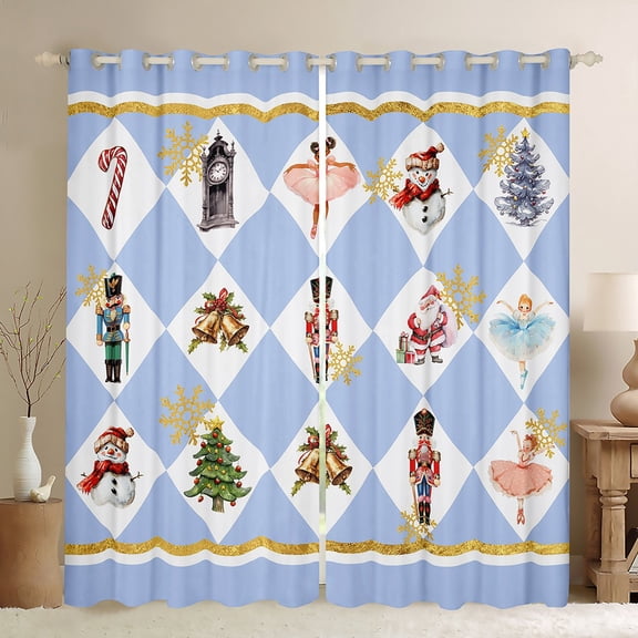 Homewish Girly Fairy Princess Black Out Curtains for Kid, Dreamy Xmas Bell Snowman Curtains Pack of 2 (42x63 Each), Cute Nutcracker Guard Bedroom Curtains, Living Room Curtains Decor