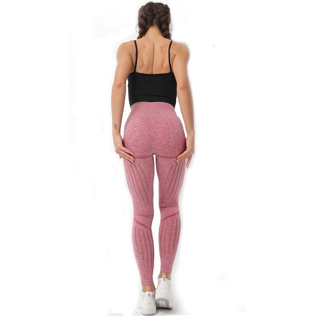 Leggings sin costuras de cintura alta para mujer Pantalones de yoga al tobillo Medias a prueba de sentadillas rosa medio Jormftte LRWJ018-8