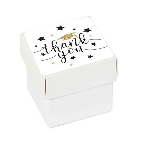 White and Gold Glittering Graduation, Favor Box DIY Party Favors Kit, Graduation Thank You, 20-Pack