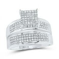 thumbnail image 2 of Solid 925 Sterling Silver His and Hers Real Natural Diamond Trio Three Rings Set Cluster Matching Rings Wedding Band Set 3/8 Carat - ( .38 Cttw ) - Ladies Size 6 - Mens Size 8, 2 of 7