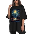 thumbnail image 4 of Plus Size Shirt for Women Black Tops for Women Short Sleeves Shirt for Women Night Sky T Shirt Crewneck Shirt for Women XL, 4 of 5