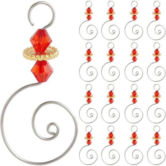 1 Box 30Pcs Beaded Christmas Ornament Hooks Decorative Wire Ornament Hangers S Shaped Hanging Small Acrylic Red Bead Metal Hangers for Christmas Tree Stocking Balls Party Home DIY Decoration