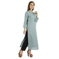 thumbnail image 2 of Moomaya Solid Long Kurti For Women Cotton Tunic 3/4 Sleeve Ethnic Formal Kurta w/ Pockets, 2 of 5