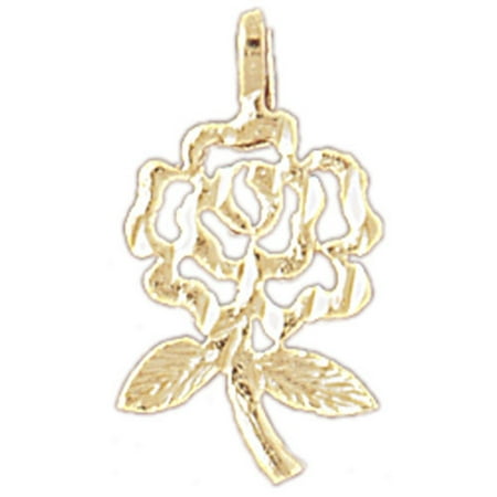 14K Yellow Gold Rose Flower Pendant - 20 mm