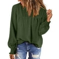 thumbnail image 3 of QNANSPI Long Sleeve Shirts for Women, Womens Casual Tops, Women's Solid Color V Neck Long Sleeve Top Lace Patchwork Ruched Sleeve Casual Daily Top, 3 of 7