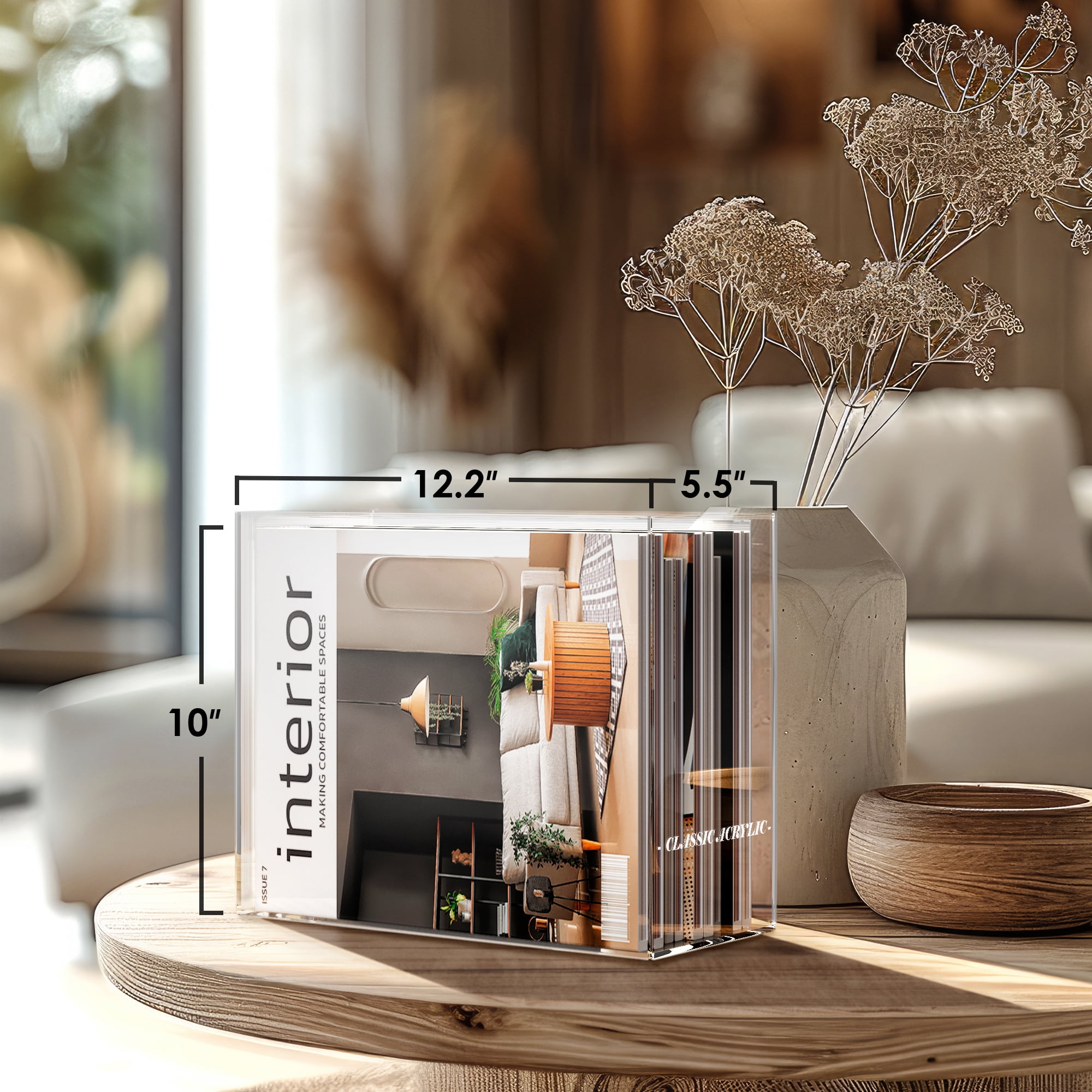 CLASSIC ACRYLIC File Organizer for Home and Office Organization, Clear, 10"x12.2"x5.5"