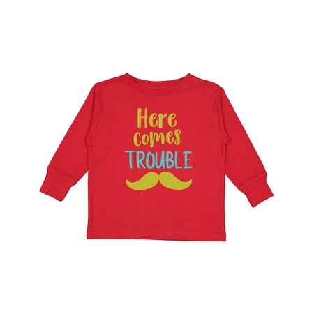 

Inktastic Here Comes Trouble Mustache Moustache Gift Toddler Boy or Toddler Girl Long Sleeve T-Shirt