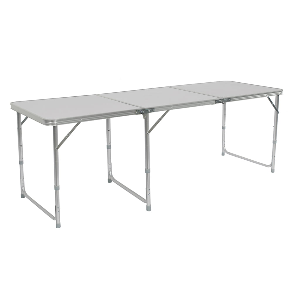 2m Metre Black Aluminium Lightweight Height Adjustable Folding Table Camping BBQ 