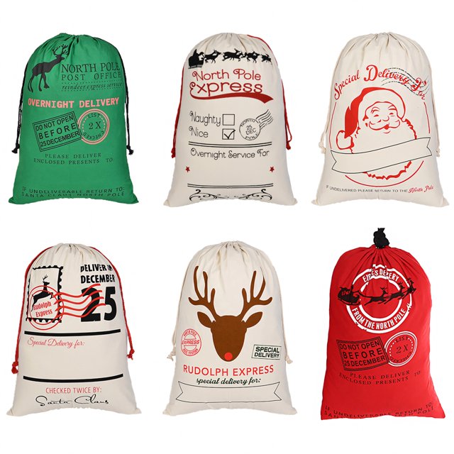 Aspire 6 PCS Large Christmas Giant Drawstring Bags, Reusable Canvas Gift Bags Storage, Christmas Decorations
