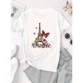 thumbnail image 2 of Women's Stylish Eiffel Tower & Butterfly Floral Print T-Shirt - Soft Polyester Blend, Casual Round Neck Short Sleeve Tee for Summer, Lightweight & Comfortable Fit, Leisure Apparel | Paris Theme Appar, 2 of 5