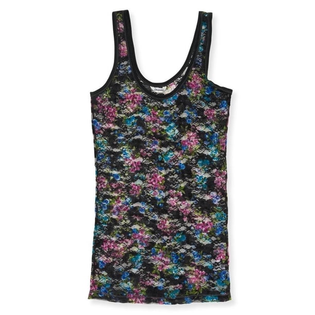 Camiseta sin mangas Aeropostale con encaje Floral para mujer gris pequeña