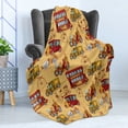 thumbnail image 4 of Cars Soft Flannel Fleece Blanket, Steampunk Inspired Vintage Means of Transportation Colorful Retro Design, Cozy Plush for Indoor and Outdoor Use, 50" x 60", Mustard Red Olive Green, by Ambesonne, 4 of 5