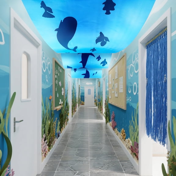 VioraWhite 3 Pcs Under The Ocean Ceiling Decorations Themed Birthday Party Decorations 24 Inch x 12 ft Whale Banners Marine Sea Animal Ceiling Covers for Baby Shower Daycare Classroom C113