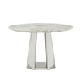 thumbnail image 4 of 47" Round Marble-Effect Dining Table, Modern Stainless Steel Base Kitchen Table with High-Gloss Faux Marble Top, Multi-Purpose Heavy-Duty Dining Room Table (Silver & White), 4 of 9