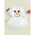 thumbnail image 3 of Wassery Kids Girl Christmas Outfits Clothes 6M 12M 1T 2T 3T 4T Toddler Baby Girls Long Sleeve Snowman Print Sweatshirt +Tulle Skirt Set 2Pcs Christmas Holiday-themed Clothing, 3 of 8