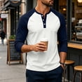 thumbnail image 3 of IAJDKMEK Men's Henley Long Sleeve Shirts - Color Block Raglan Design Casual Top for Men with Soft Feel,Navy L, 3 of 7