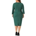 thumbnail image 3 of Agnes Orinda Women Plus Size St. Patrick's Day Cocktail Dresses for Curvy 3/4 Sleeve Ruffle Vintage Work Midi Pencil Bodycon Dress 3X Dark Green, 3 of 6