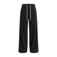 thumbnail image 4 of Zynoxe Womens Corduroy Pants Casual Soft High Waist Drawstring Wide Leg Pants with Pockets Vintage Straight Relaxed Lounge Trousers Black M, 4 of 8