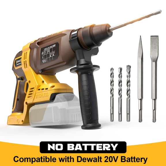 Cordless Rotary Hammer Drill Compatible with DeWalt 20V Battery, SDS Plus 1 Inch 3.2 Joules, 6-Speed Adjustable Brushless Hammer Drill with 4 Drills for Concrete/Masonry,(No Battery)