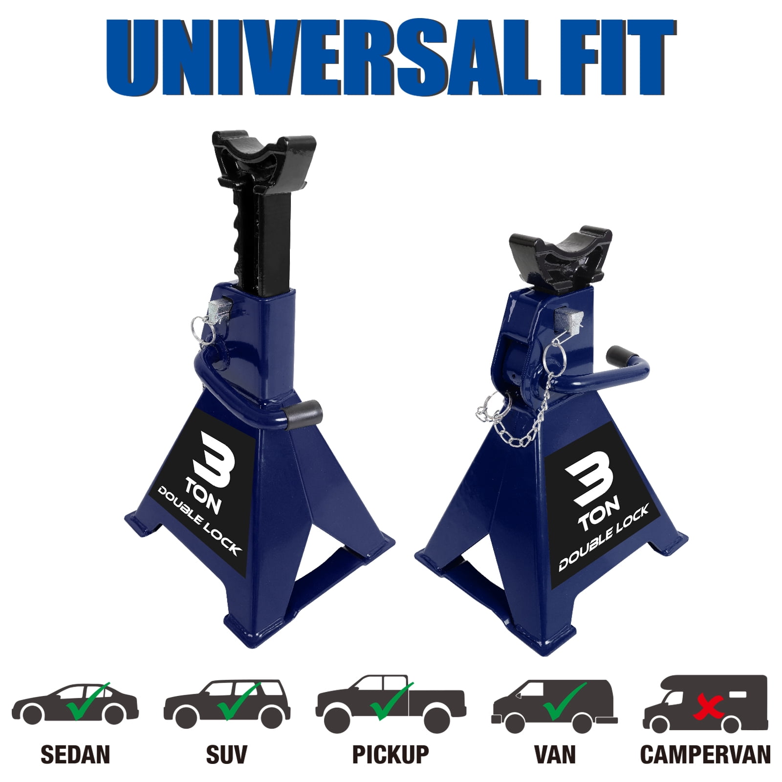 TCE 3 Ton Heavy Duty Jack Stands Double Locking Pins Car Jack Stand, Blue, 1 Pair, W43005AU