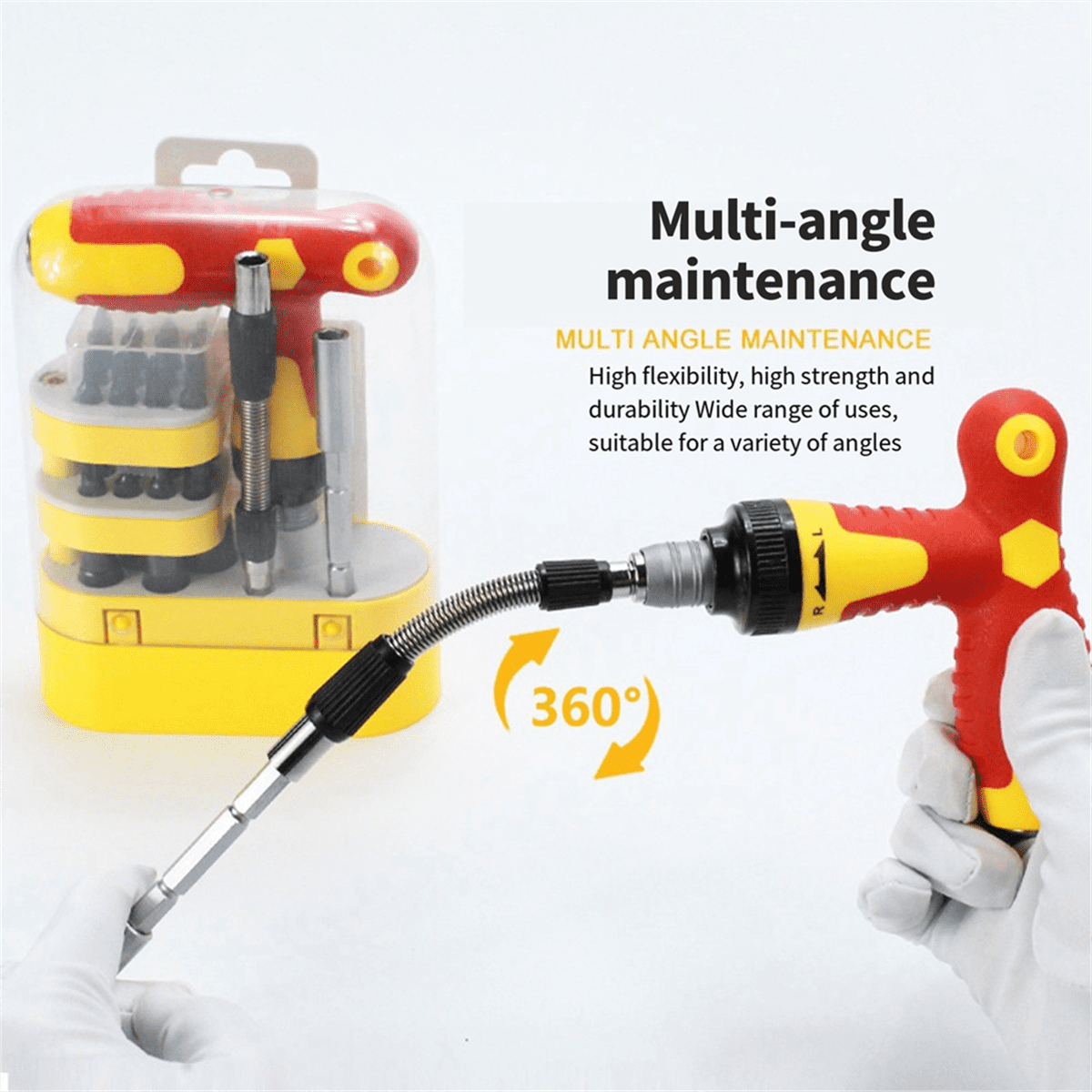 T-Shaped Bidirectional Ratchet Screwdriver Set Telescopic Multi-Angle Maintenance Combination Tool