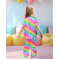 thumbnail image 5 of Girls Pajamas Silk PJS Set Rainbow Unicorn Sleepwear Short Sleeve Long Pants Jammies for Toddler Kids, 5 of 6