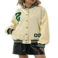thumbnail image 1 of Vestes de Baseball pour Femmes en Cuir à Manches Longues avec Lettres, 1 of 5