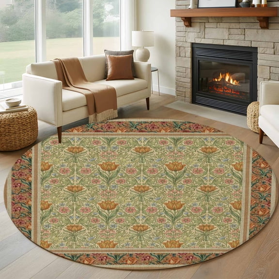 Round Rugs 8 Ft, Boho Geometric Abstract Floral Non Slip Area Rugs for Kitchen Bedroom Entryway, Vintage Ethnic Flower Textured Washable Carpet Runner Rug Floor Mats for Bedroom Home Decor
