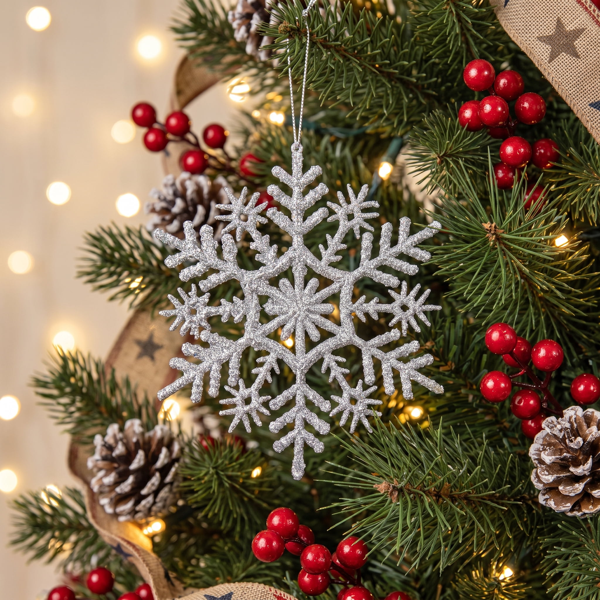 20-Count Silver Glitter Snowflake Christmas Ornaments, 3.9", by Holiday Time