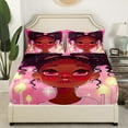thumbnail image 2 of Black Princess Fitted Sheet Full Black Pink Bed Sheets Cute American African Bedding Sheets Princess Room Decor,Soft Breathable Sheets 2 Pillow Cases, 2 of 5