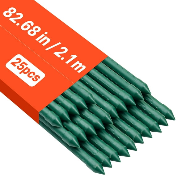 VEVOR Garden Stakes, 25 Pack, 82.68 inch, Plastic Coated Metal Tomato Stakes, Garden Sticks for Plants Support, with Pointed End and Non-Slip Bumps for Growing Climbing Plants, Outdoor Vegetables