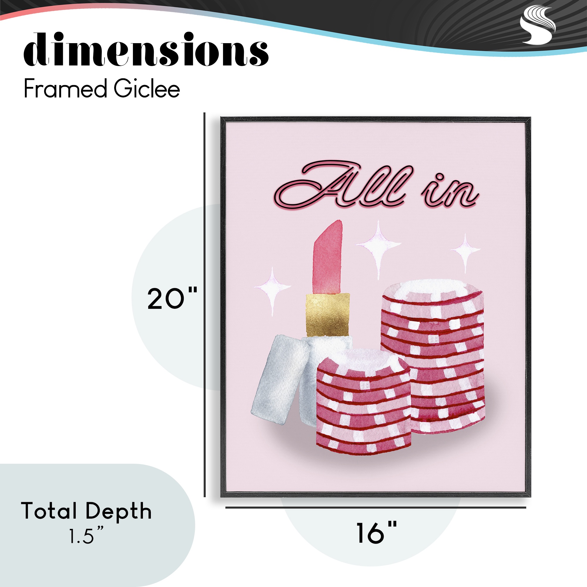 All In Poker Chips & Lipstick Black Framed Giclee Art, design by Nina Jacobs