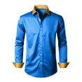 thumbnail image 4 of GuangCheng Mens Shirts,Satin,Long Sleeve,Button Down Shirts with Contrast Collar,Cuffs,Slim Fit,Luxurious Shiny Tops,Sky Blue,Size M, 4 of 8